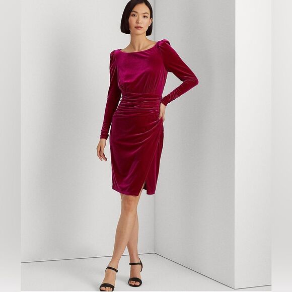 Lauren Ralph Lauren Velvet Cocktail Dress in Purple, Size 12 NEW w/Tag - Picture 1 of 8